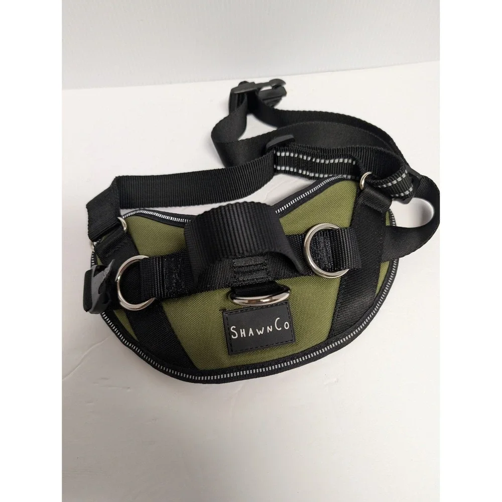 ShawnCo Dog Harness Olive Green Black Padded Reflective Adjustable Size Small
